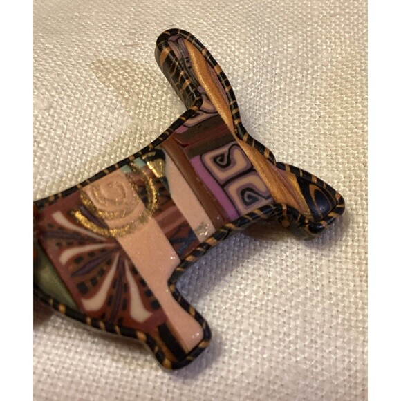Folk Art Handmade Wooden Looking Dog Broach Pin Arts & Crafts Style Fancy Collar - Picture 9 of 11
